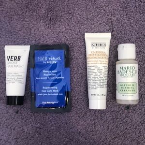 Various sample sizes of hair and skincare: